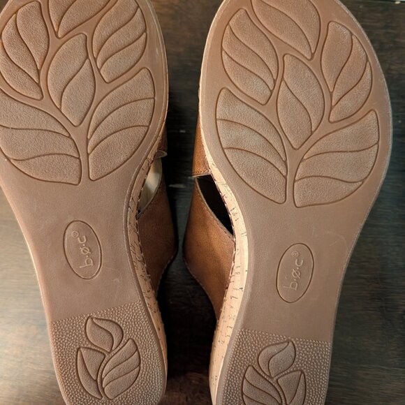 Sandals 11 M b.o.c by Born Tan Summer Slide Wedge Open Tie Shoe Comfort Shoe New - Picture 5 of 6